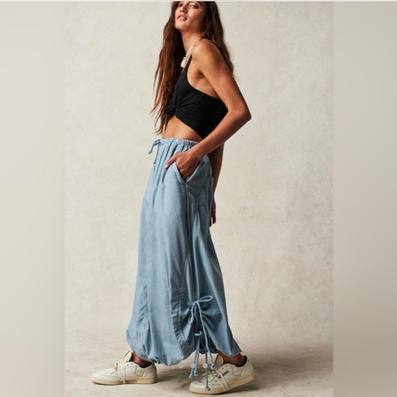 Free People Picture Perfect Parachute Skirt Stormy Weather Blue Oversized XL - Picture 2 of 9